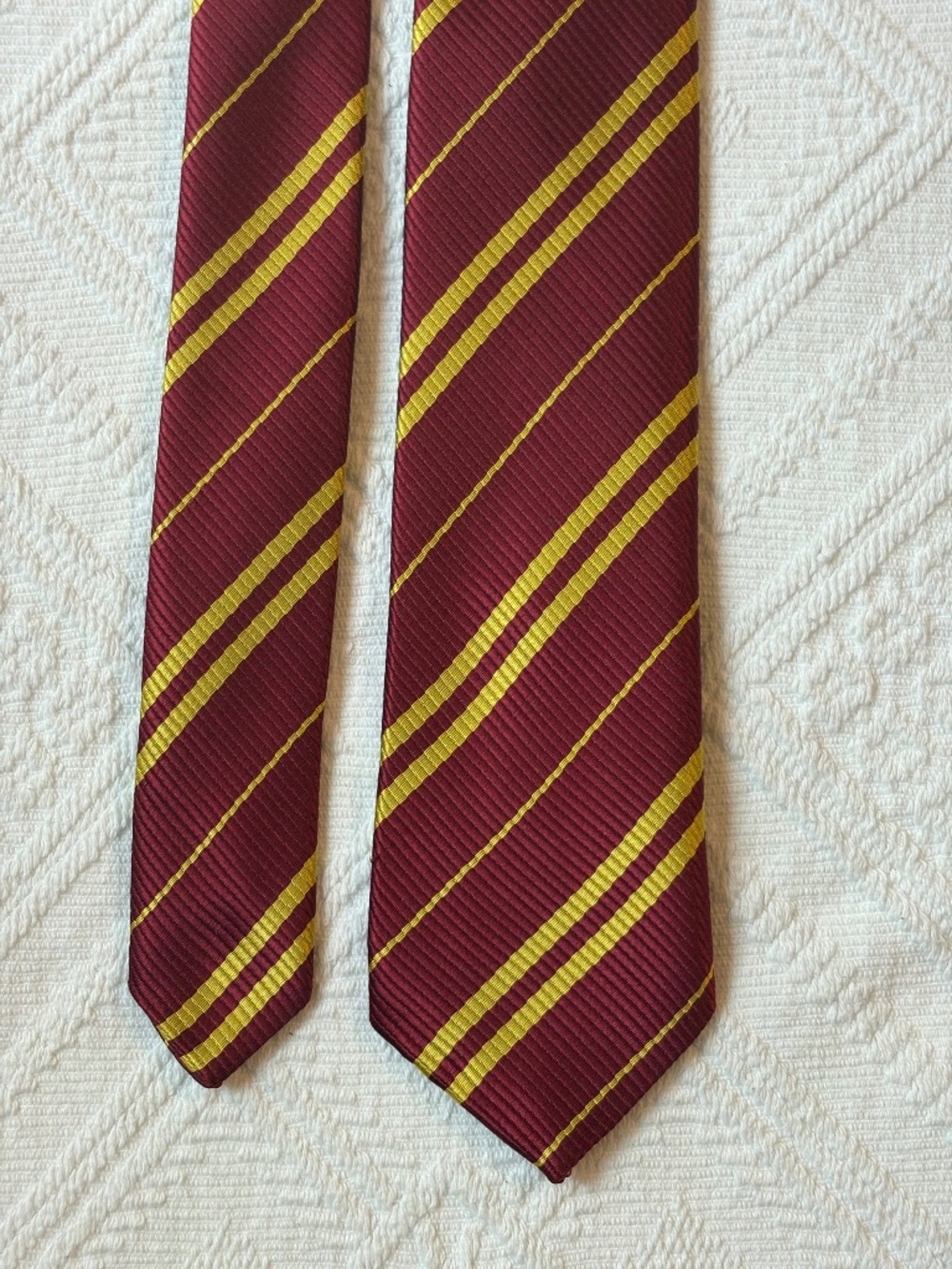 Vintage Besmön Burgundy & Yellow Gold Striped Hand Made Tie